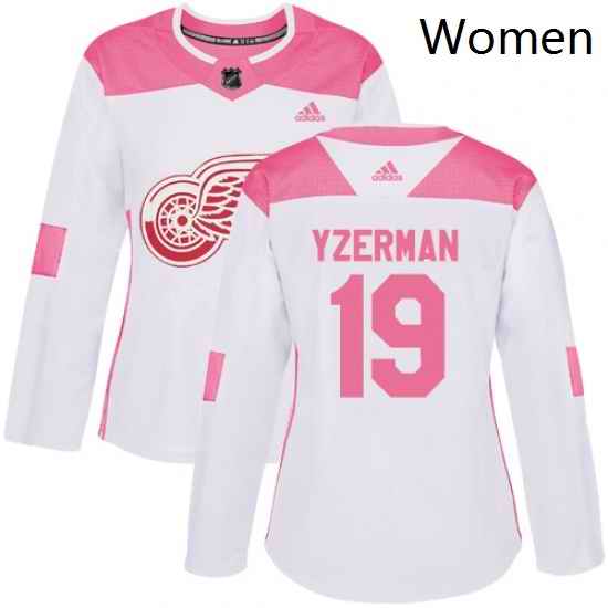 Womens Adidas Detroit Red Wings 19 Steve Yzerman Authentic WhitePink Fashion NHL Jersey